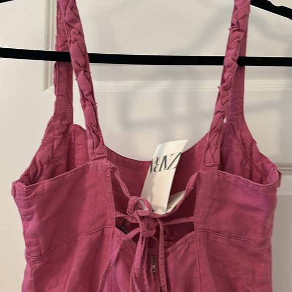 Zara pink mini slip dress with ties spaghetti straps size small linen cotton NWT - Picture 8 of 16